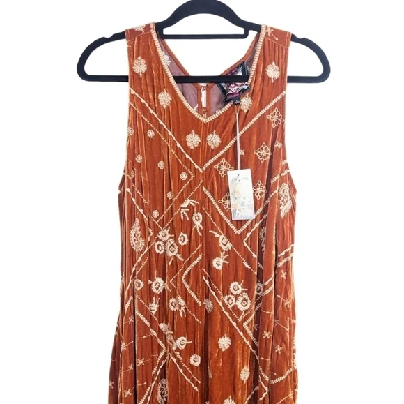 NWT Johnny Was Velvet Orange Candy Glaze Embroidered Sleeveless Dress Size Small - Picture 4 of 7